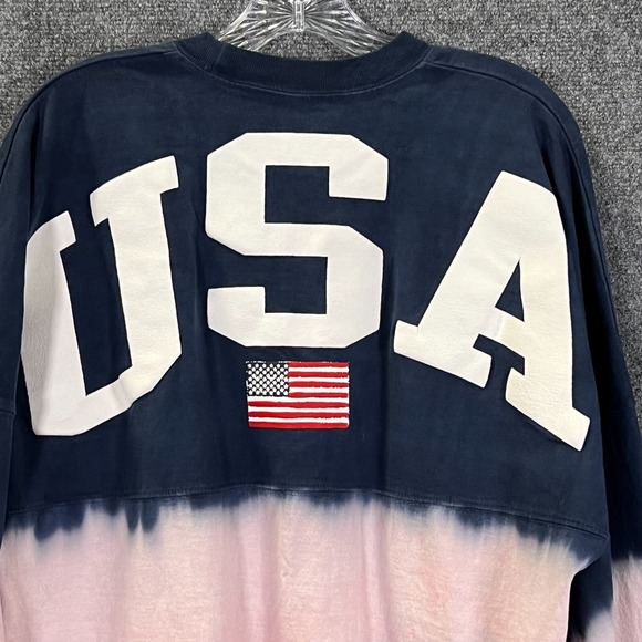 USA Patriotic Spirit Jersey LS Tie Dye Crewneck T-Shirt Oversized RWB Size S - Picture 2 of 13